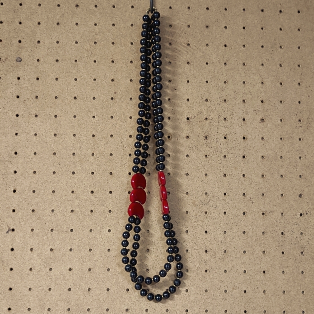 Vintage Napier Beaded Black and Red Long Necklace 30"